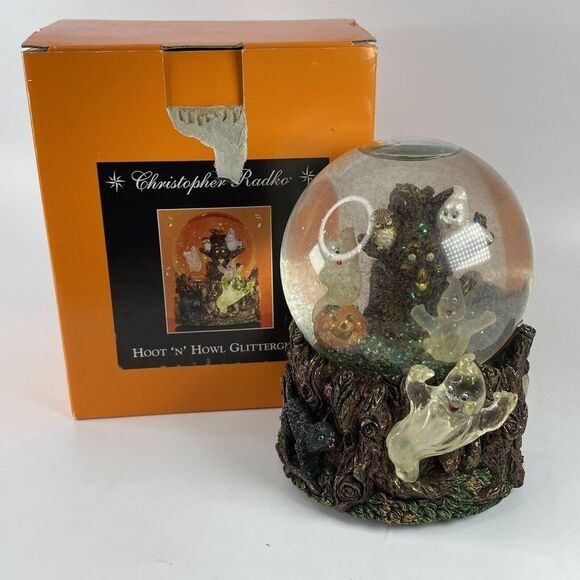 Christopher Radko Halloween Hoot N Howl Glitter Globe Snow Globe w Sound Ghosts - Picture 1 of 12